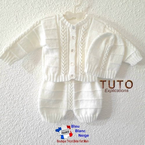 Tuto tu-202 – 3 mois explications gilet, bonnet, bloomer ou culotte layette bébé patron à tricoter tuto bb