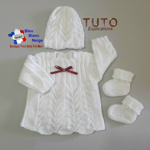 Tuto tu-205 – 1 mois brassière, bonnet, chaussons, layette bébé patron à tricoter tuto bb
