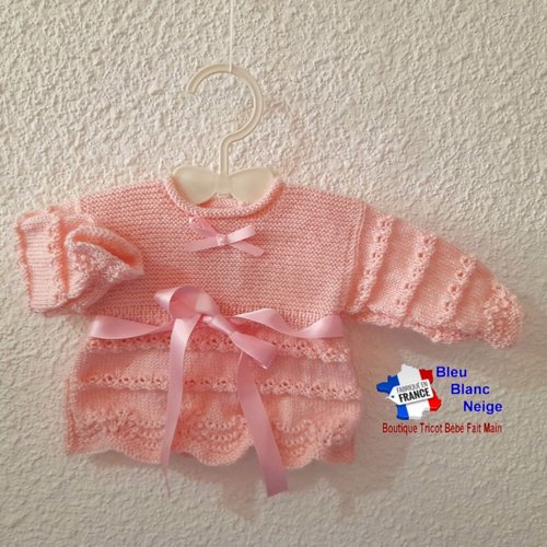 Brassière bébé naissance rose fille - en laine certifiée oeko-tex - tricotée main