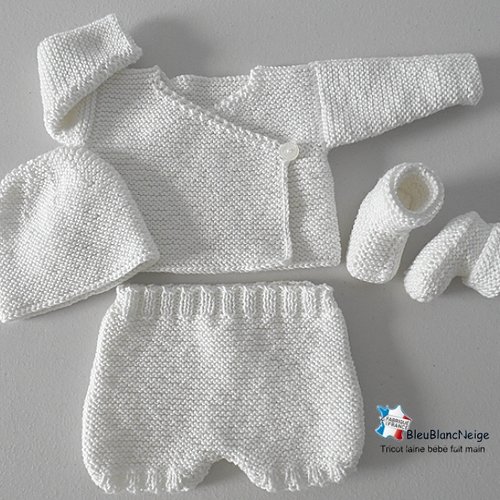 Ensemble préma - naissance ou bébé reborn ou poupon brassière, bonnet, chaussons, bloomer coton fifty