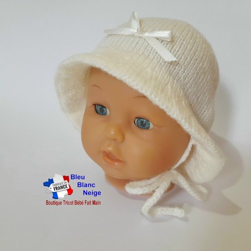 Chapeau 3 mois laine bébé tricoté modèle layette bb fait main laine ciboulette