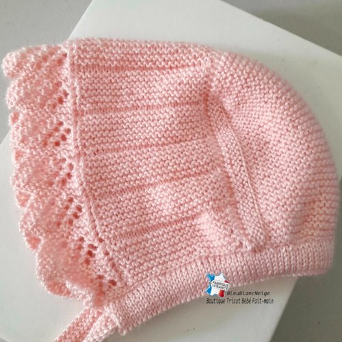 Béguin 6 mois bonnet calinou rose barbapapa tricoté main, tricot bb, layette bébé fait main