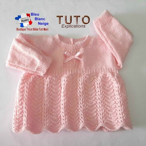Tu-212 – 1 mois, tuto robe, bandeau et chaussons explications en français layette  à tricoter patron bébé