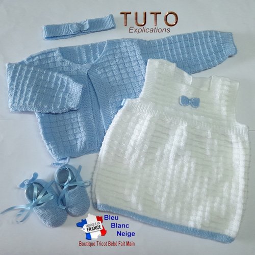 Tu-220 – naissance, cardigan, robe, bandeau et chaussons explications en français layette à tricoter patron bébé