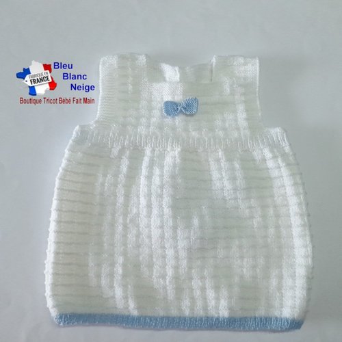 Robe tricot bébé 3 mois pour petite fille - en laine certifiée oeko-tex - tricotée main