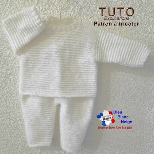 Patron tricot bébé 6 mois pdf – tu-240 – brassière et pantalon layette à tricoter
