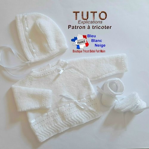 Patron tricot bébé 3 mois pdf – tu-242 – brassière béguin chaussons layette à tricoter