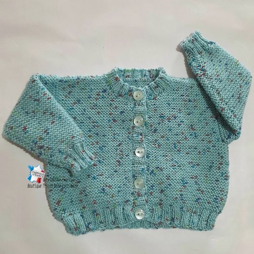 Gilet tricot bébé naissance - vert - laine certifiée oeko-tex - tricoté main - cadeau de naissance