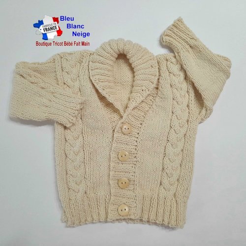 Gilet tricot bébé 1-3  mois - mixte - laine certifiée oeko-tex - tricotés main - cadeau de naissance