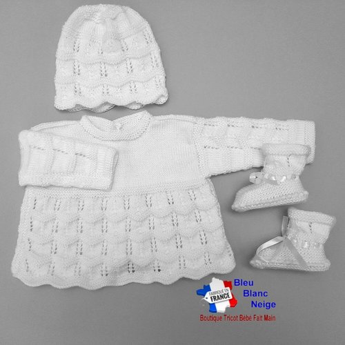 Ensemble tricot bébé 0 mois - petite fille - en laine certifiée oeko-tex - cadeau de naissance