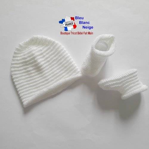Bonnet chaussons 1 mois tricot bébé - laine certifiée oeko-tex - tricoté main - cadeau de naissance