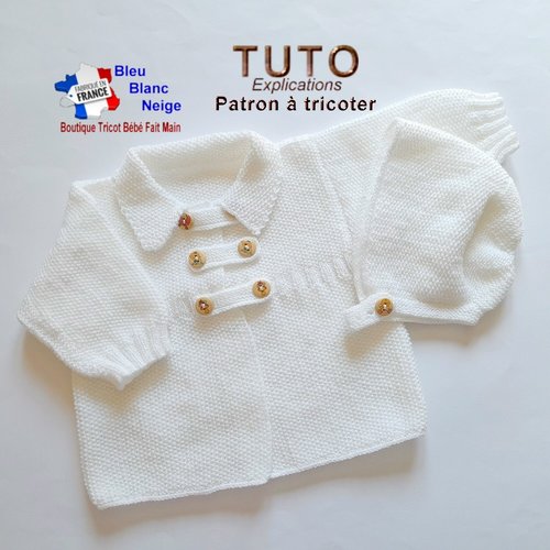 Patron tricot bébé 1 mois pdf – tu-230 – cardigan et béguin - modèle layette à tricoter