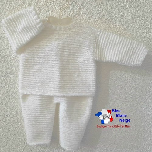 Ensemble tricot bébé 1-3 mois - brassière pantalon - laine certifiée oeko-tex - layette tricotée main