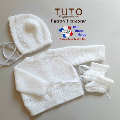 Patron tricot bébé 1 mois pdf – tu-241 – brassière béguin et chaussons layette à tricoter