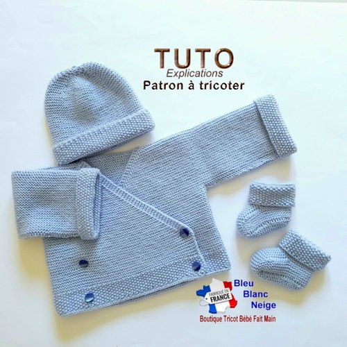 Patron facile tricot bébé 3 mois pdf – tu-245 – brassière bonnet chaussons layette à tricoter