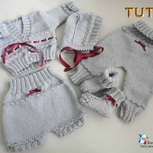 Tuto tu-100 – 1mois - fiche tricot bébé, explications tricot bb, gilet, béguin, culotte ou bloomer, pantalon, bb