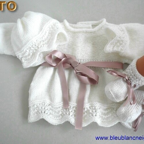 Tuto tu-013 - 1 mois – fiche tricot bébé, explications complètes, brassière, bonnet, chaussons, tricot bebe, layette bb