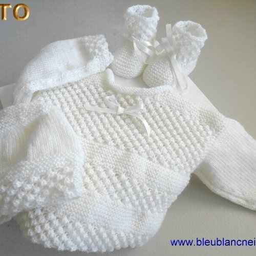 Tuto tu-016 – 3 mois – fiche tricot bébé, explications complètes, brassière, bonnet, chaussons, tricot bebe, layette bb