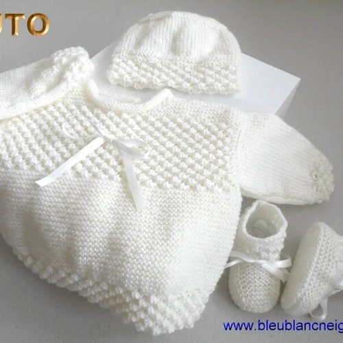 TUTO tu-423 FACILE 3 tailles sur le même pdf fiche tricot bébé ,  Explications Brassière, bonnet chaussons modèle layette à tricoter -   France