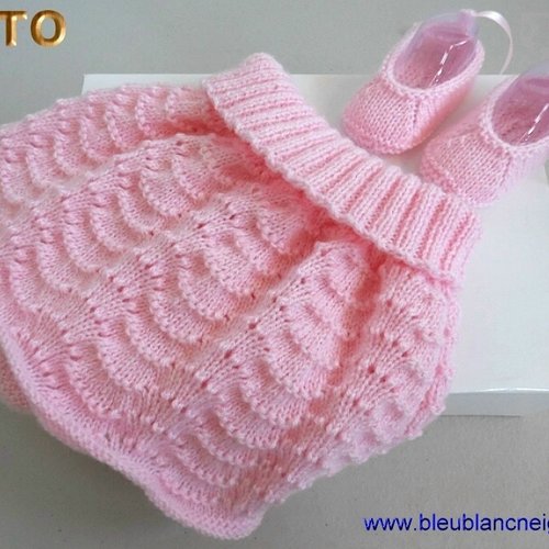 Tuto tu-011 –  naissance-1 mois - fiche tricot bébé, explications tricot bb, jupe et chaussons ballerines,  tuto layette