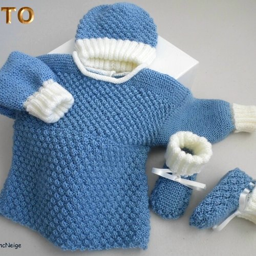 Tuto tu-420 – 3 tailles sur le même pdf - fiche tricot bébé , explications brassière bonnet chaussons tuto modèle à tricoter