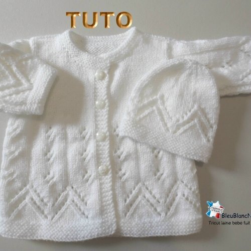 Tuto tu-109 – 6mois - fiche tricot bébé, explications tricot bb, manteau et bonnet, tutoriel, téléchargement numérique