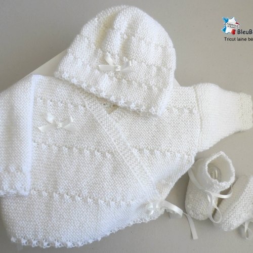 kit tricot brassière bébé beige en laine mérinos