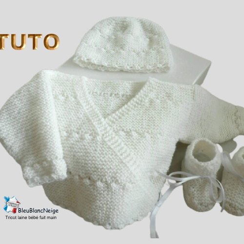 Tuto tu-403 – 3 tailles sur le même pdf - fiche tricot bébé origin explications brassière bonnet et chaussons tutoriel