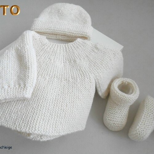 Tuto tu-405 – 3 tailles sur le même pdf - fiche tricot bébé , explications brassière bonnet et chaussons tutoriel