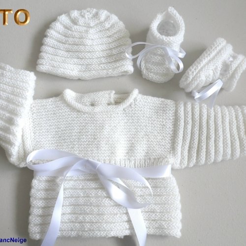 Tuto tu-407 – 3 tailles sur le même pdf - fiche tricot bébé , explications brassière godron bonnet et chaussons tutoriel