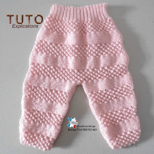 Tuto tu-419 – 5 tailles sur le même pdf - fiche tricot bébé , explications pantalon motif mousse et astrakan calinou tutoriel