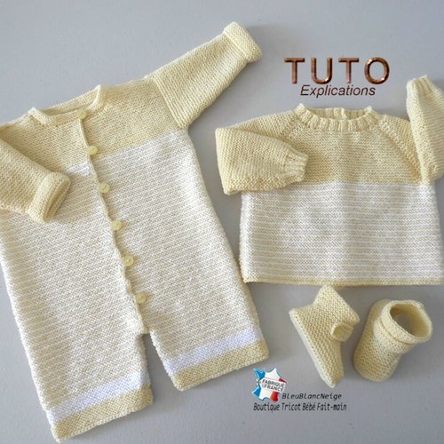 Tuto tu-160 – 1 mois – explications brassière, combi-bloomer, et chaussons, modèle tricot bb fiche tricot bebe