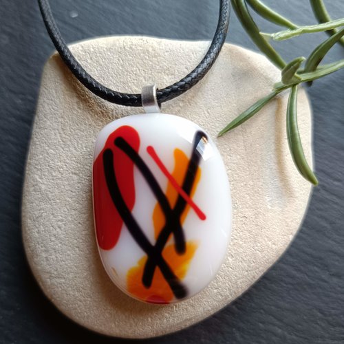 Grand pendentif en verre multicolore - collier unique fait à la main - cadeau bijou moderne pour elle - facile à envoyer