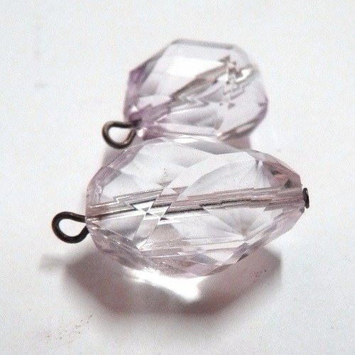 2 grosses perles rose translucide à facettes ovales pour création de bijoux