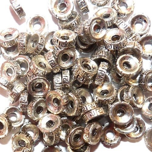 Lot de 25 séparateurs de perles gravés en argent massif de bali 7 mm anneaux donut rondelles pour création de bijoux
