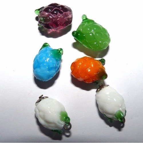 6 breloques ananas perles en verre pendentif fruit charms tutti frutti pour créer des bijoux thème gourmandise exotique