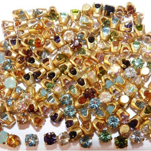 70 strass cabochons sertis dorés en cristal multicolores étincelants pour création décoration ornement collage de bijoux de qualité