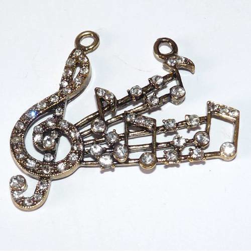 Pendentif portée musicale en strass thème de la musique pour création pour musicienne