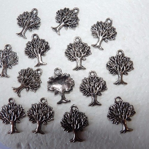 6 breloques arbre de vie pendentif arbre argenté 2 cm charms pour création de bijoux