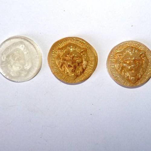 3 cabochons tête de lion dorée pour création décoratif ornement à coller pour création de bijoux