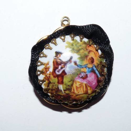 Breloque cabochon tableau la sérénade pendentif peinture romantique sertie amoureux musiciens baroques création de pendentif bijoux