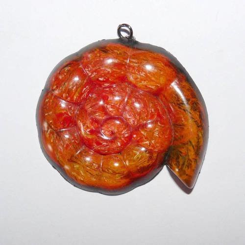 Pendentif spirale pour création orange et noire cabochon en résine création unique pour faire des bijoux
