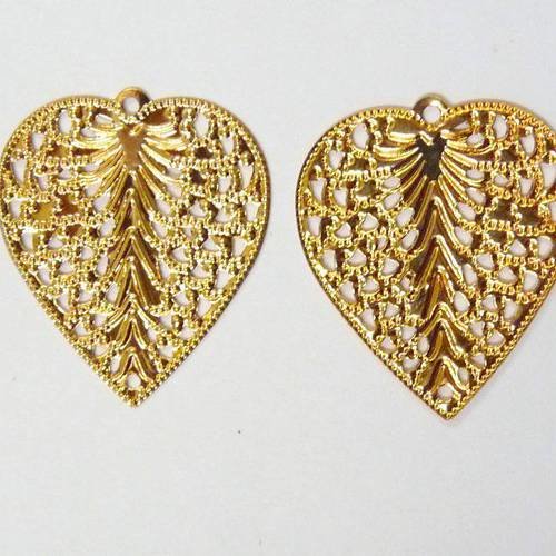 10 pendentifs feuille cœur filigrane ajouré doré breloque pour création de bijoux