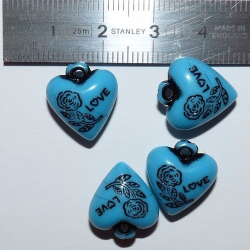 25  breloques charms cœurs bleus pendentif turquoise love fleur matériel créatif pour création de bijoux thème amour