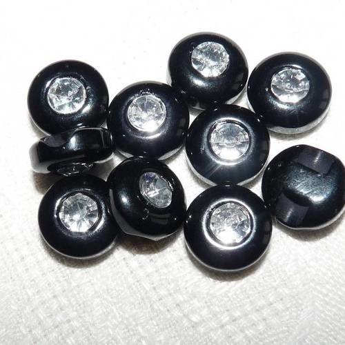 8 boutons noirs ronds strass au milieu 1,1 cm pour mercerie couture bijoux