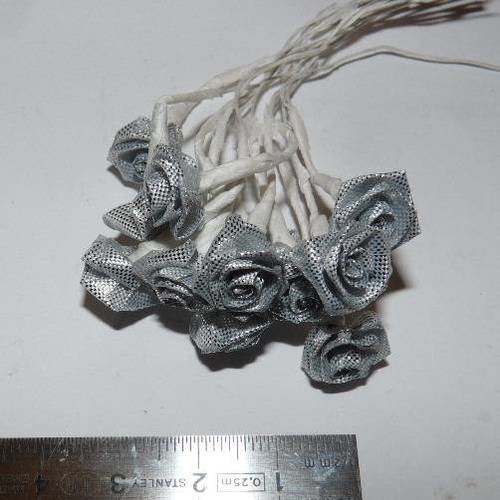 60 fleurs roses argentées sur tige flexible pour décoration ornement de bouquets création florale
