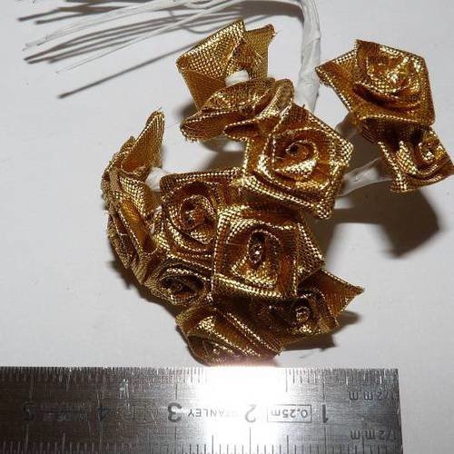 10 fleurs roses dorées sur tige flexible pour création décoration ornement 