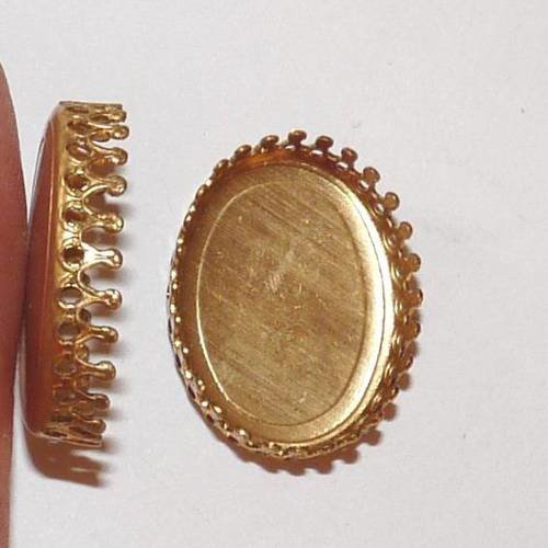 7 supports cabochon ovale doré bases 1,9 cm x 1,5 cm bord dentelé couronne pour création de bijoux