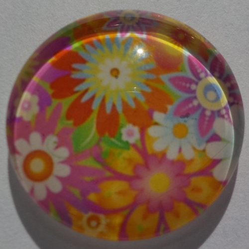 Cabochon de verre fleur multicolore, 20 mm,