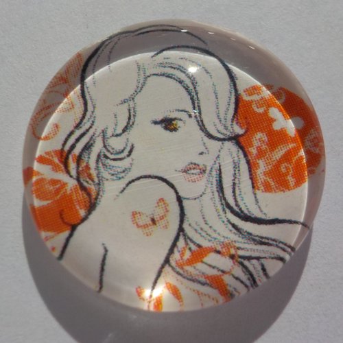 Cabochon de verre avec son image de femme, 20 mm,